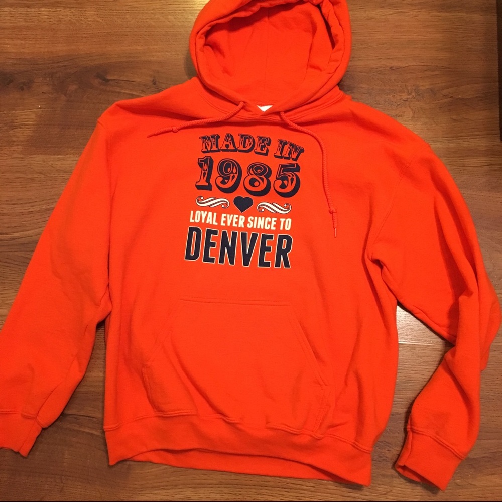 Denver Broncos Made in 1985 Orange Hoodie Med